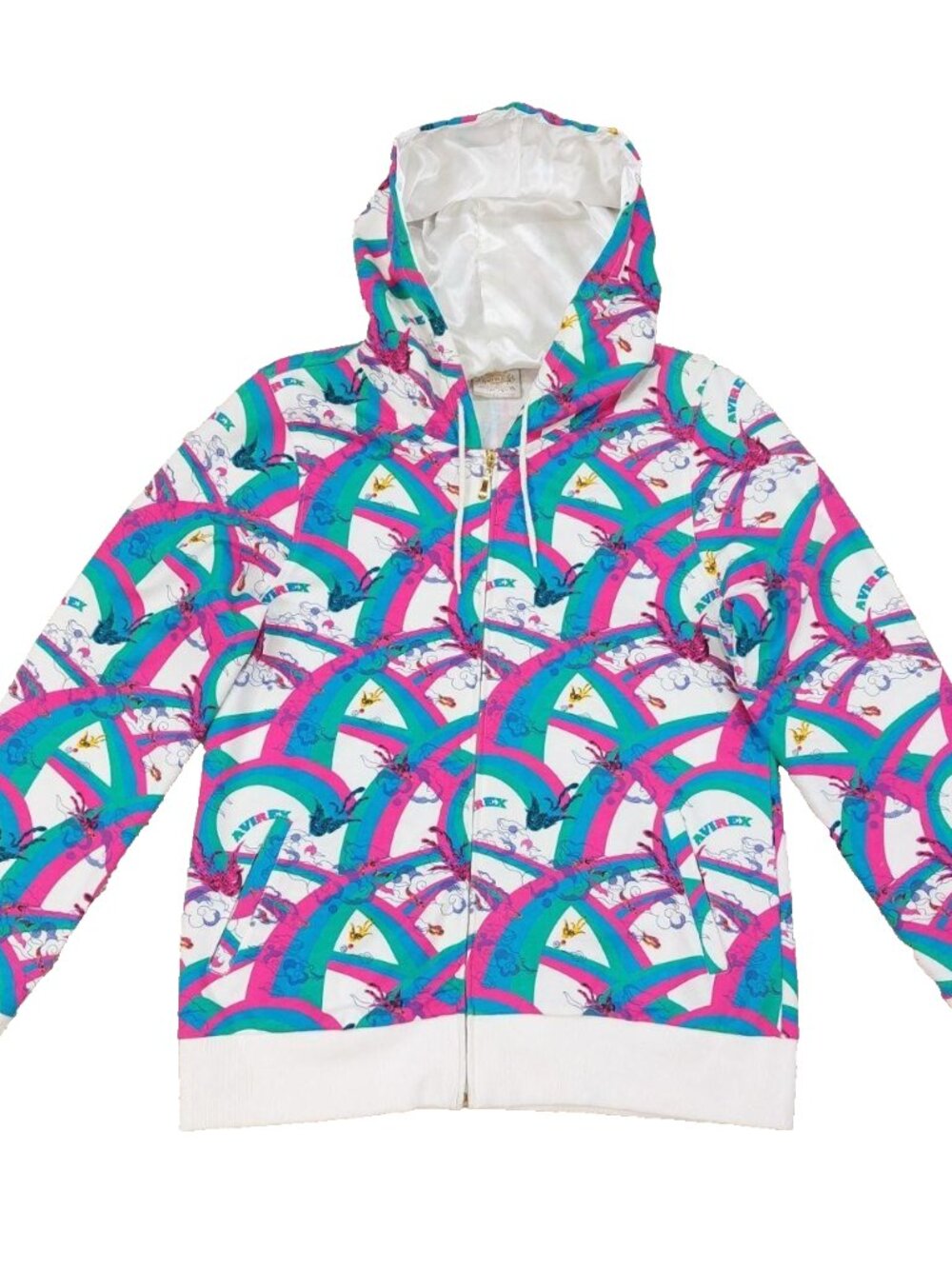 Vintage Avirex Hoodie Womens XL, All Over Print McBling Tumblr, Satin Lined Hood